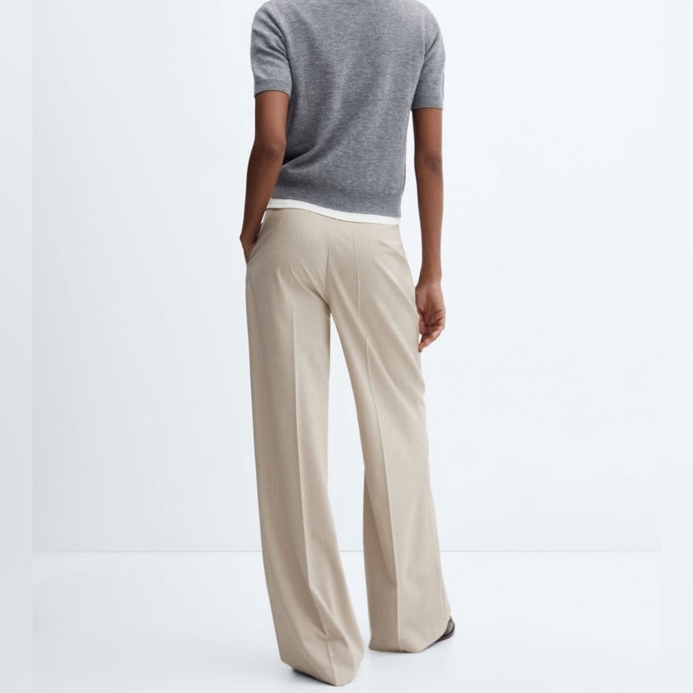 NEW Mango Striped Trousers-Size 12-Beige with Light Blue Stripe - Picture 3 of 15